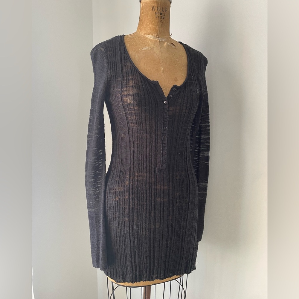 NWT Free People charcoal gray gauze tunic top mini dress S